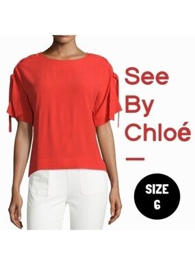 See by Chloe red lace up sleeve top size 6